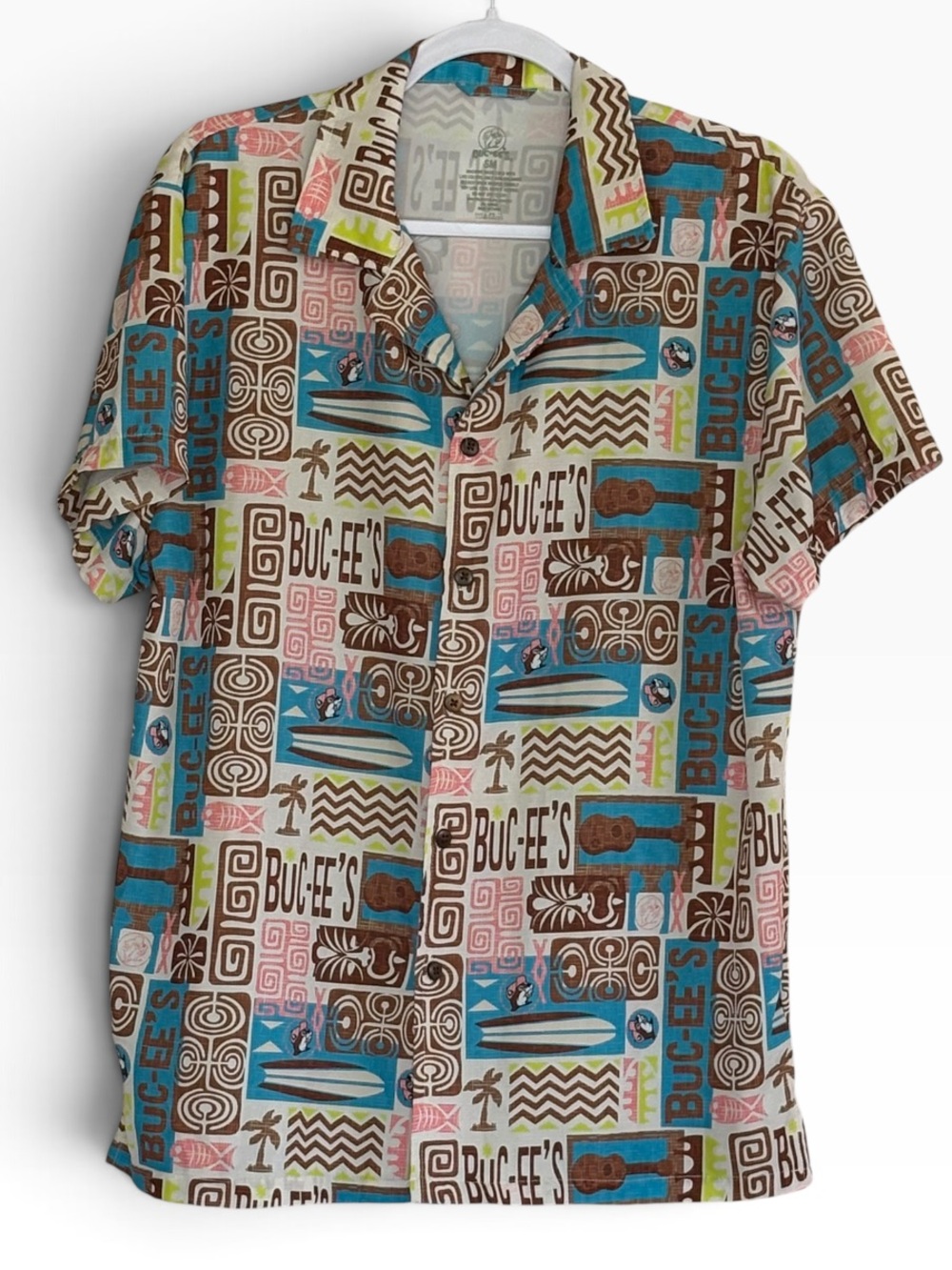 Buc-ee's Tiki Camper Hawaiian Print Button Down Shirt Size S/M